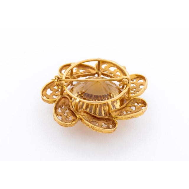14k Yellow Gold Smoky Quartz Brooch For Sale - Image 4 of 5