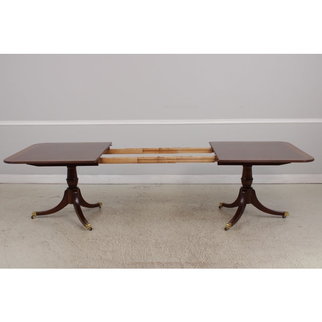 Brown Hickory Mahogany Banded Inlaid Double Pedestal Dining Table For Sale - Image 8 of 15