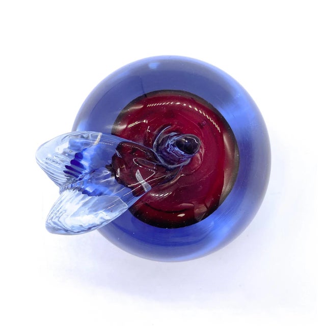 Murano Barbini Style 20th Century Italian Murano Somerso Blue, Red & Purple Apple Paperweight For Sale - Image 4 of 8