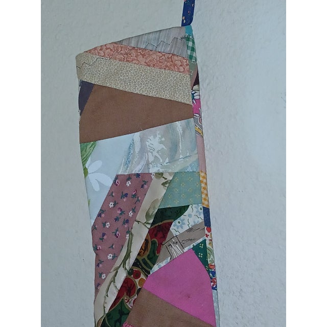 American 1960s Fabric 'Crazy Quilt' Style Christmas Stocking For Sale - Image 3 of 9