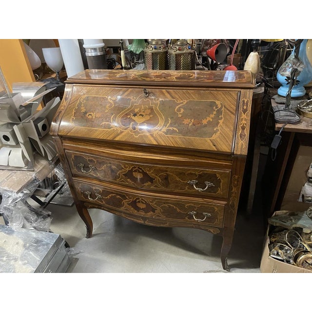 Italian Marquetry Bombe Secretaire Desk with Drop-Front, 1950s For Sale - Image 15 of 17