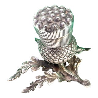 Silver Toothpick Holder with Cut-Out Leaf Applications For Sale