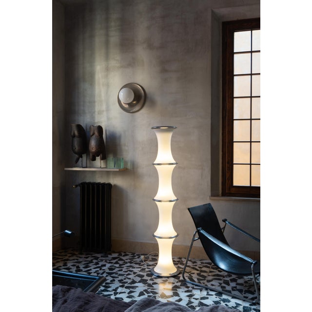 Bamboo Model Floor Lamp in Opaline Glass and Steel by Enrico Tronconi, 1970s For Sale - Image 3 of 12