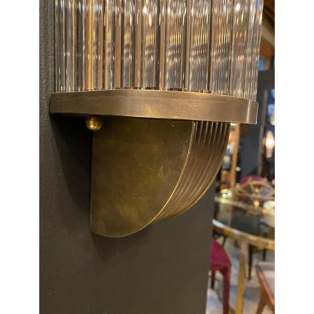 Pair of Vintage Italian Art Deco Wall Sconces in Bronze and Glass For Sale - Image 12 of 14