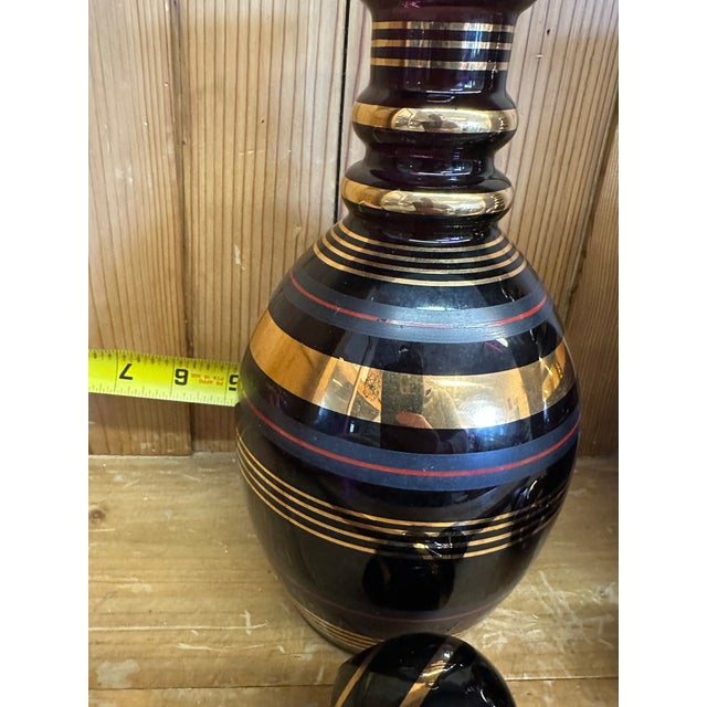 Decanotrs Blown Glass 24k Gold Pair of Decanters- Set of 2 Deep Purple and Gold For Sale - Image 4 of 10