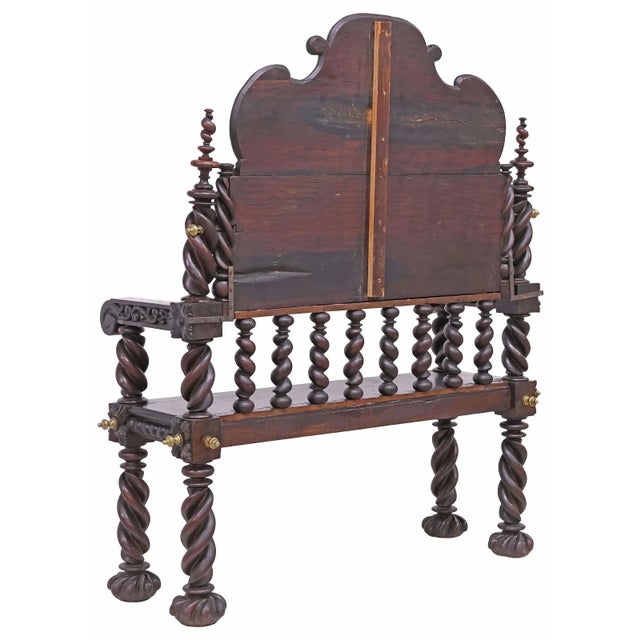 19th Century 1800's Antique Spanish, Baroque Revival, Carved, Walnut, Twist Legs, Hall Bench!! For Sale - Image 5 of 7