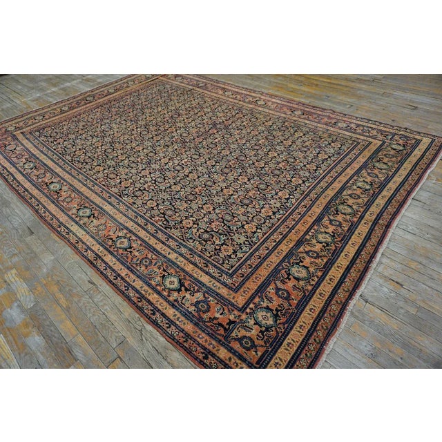 Textile 1890s Blue Navy Antique Floral Herati Pattern Senneh Formal Knotted Wool Rug For Sale - Image 7 of 12