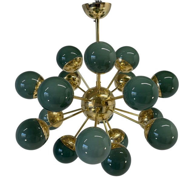 Brass and Murano Glass Sputnik Chandelier in Sage Green, 2000s For Sale