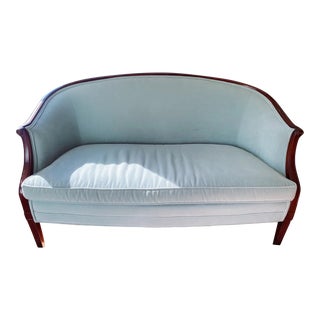 Late 20th Century Hickory Chair Blue Velvet Mahogany Settee For Sale