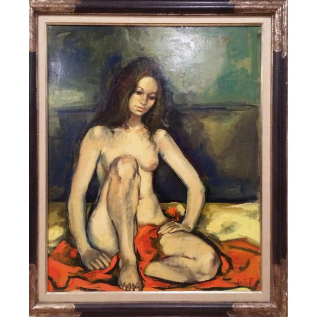 Jan De Ruth, Seated Nude With Orange Blanket, Oil Painting For Sale - Image 4 of 4