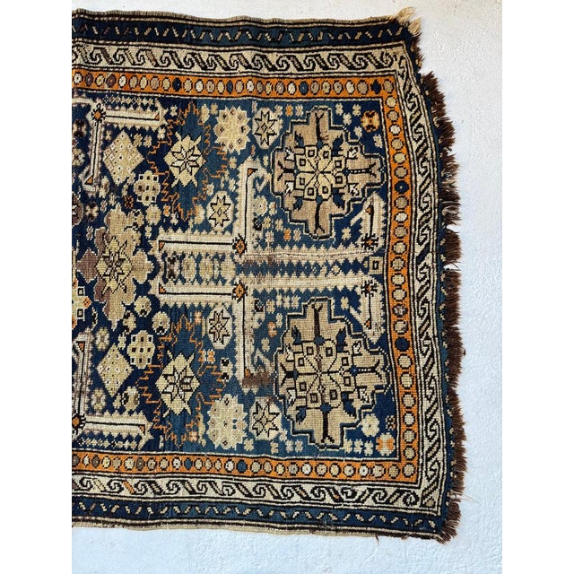 Textile Early 20th Century Caucasian Rug with Purple, Tangerine, & Charcoal Rug 3.6 x 5 For Sale - Image 7 of 8