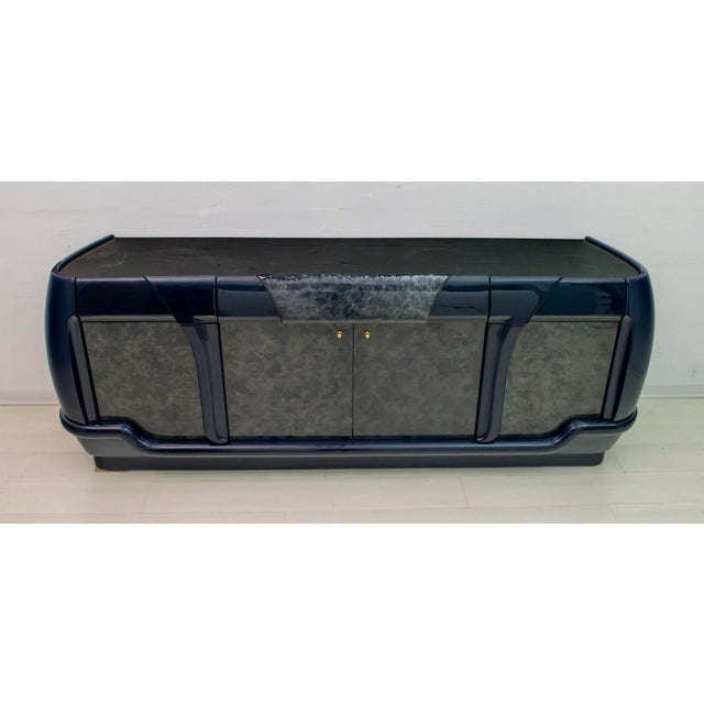 1980s Postmodern Italian Blue Lacquer and Black Marble Sideboard from DBM, 1980s For Sale - Image 5 of 17