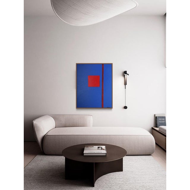 When minimalism rhymes with intensity. This unique abstract painting, in a deep cobalt blue, is defined by a single,...
