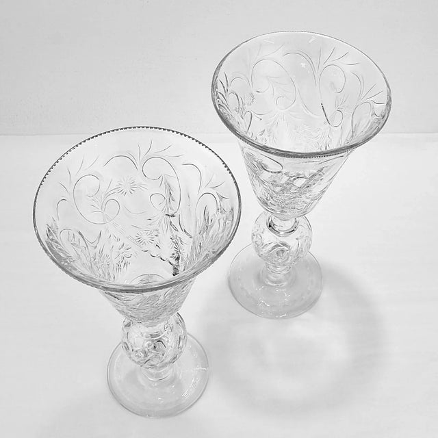 Art Deco Pairpoint Glass Ardsley Pattern Footed Vases - A Pair For Sale In Philadelphia - Image 6 of 13