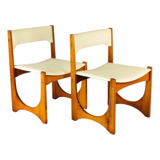White Upholstered Walnut Chairs, 1970s, Set of 2 For Sale