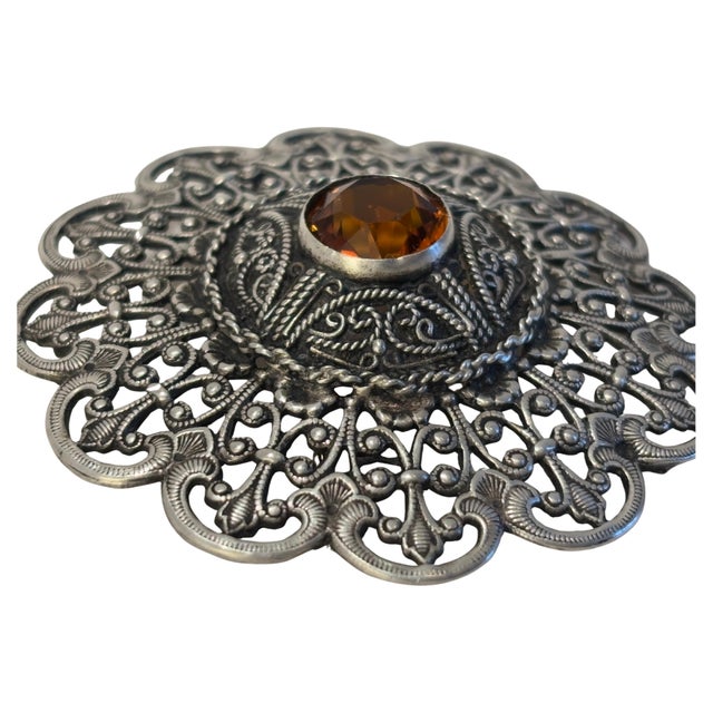 Turkish Ottoman Style Turkish Silver Brooch or Veil Pin with Moorish Filigree Lace For Sale - Image 3 of 9