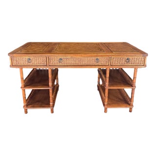 British Colonial Tommy Bahama Rattan and Bamboo Desk For Sale