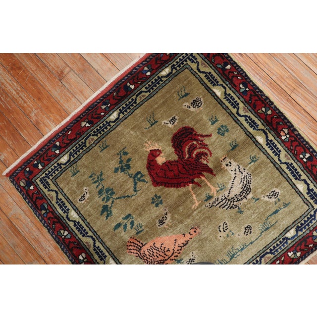 Vintage Zabihi Collection Chicken Rooster Turkish Square Rug - 2'10" x 2'10" For Sale In New York - Image 6 of 6