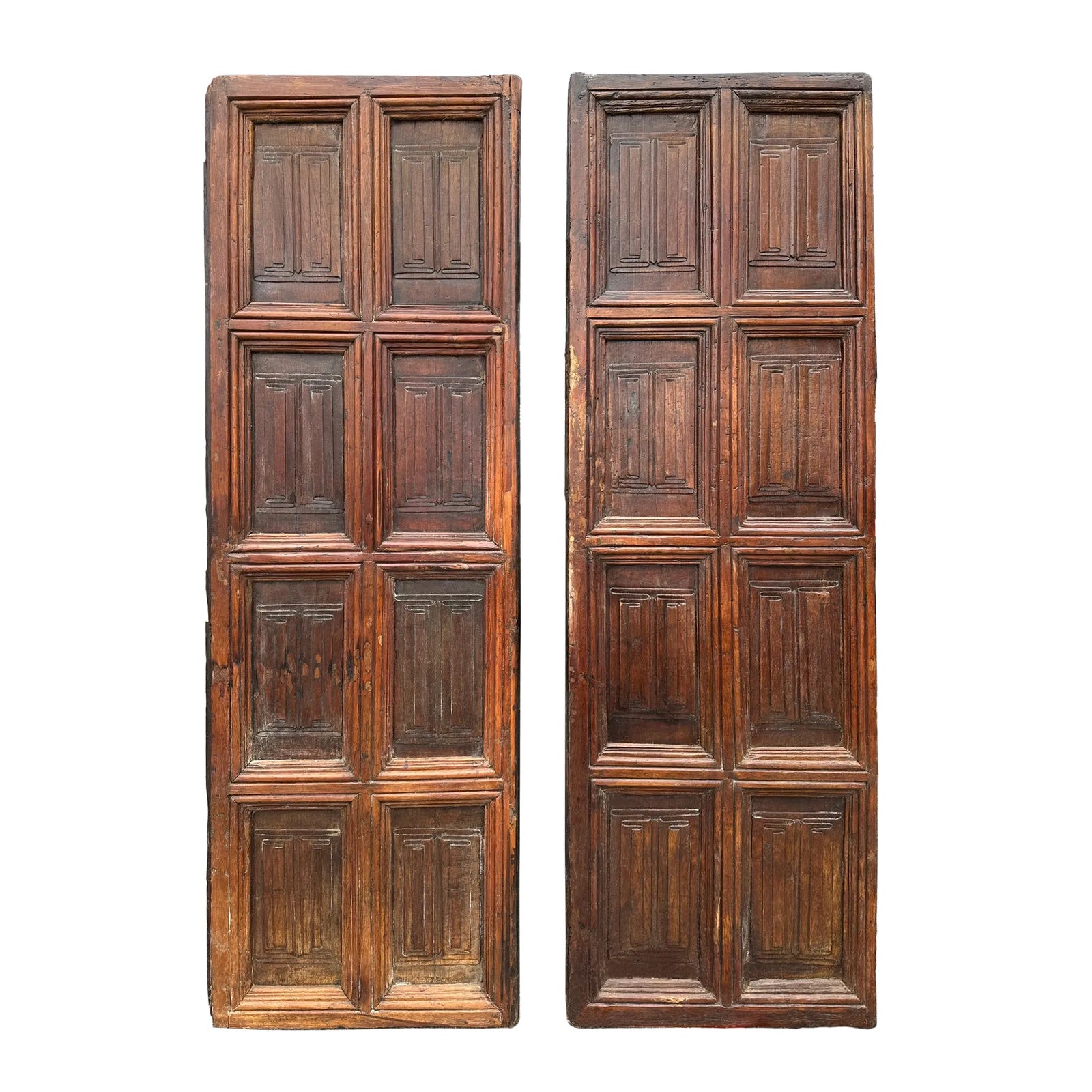 Antique Walnut Doors - European - Linenfold Design - A Pair | Chairish