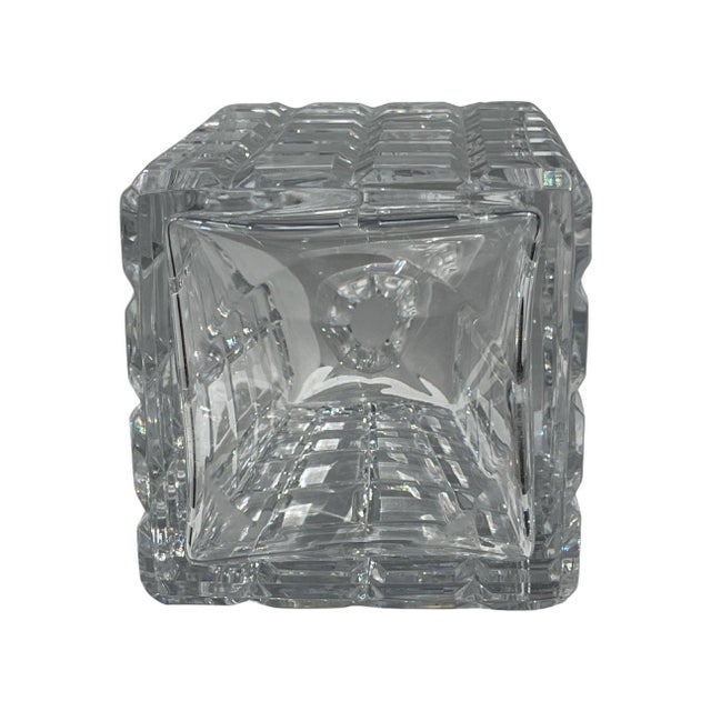 Glass Late 20th Century Attributed Atlantis Crystal Square Cut Decanter With Faceted Stopper For Sale - Image 7 of 10
