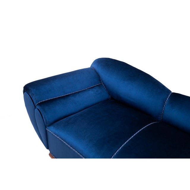 Wood Mid-Century Art Deco Style Blue Chaise Longue, Western Europe, 1950s For Sale - Image 7 of 12