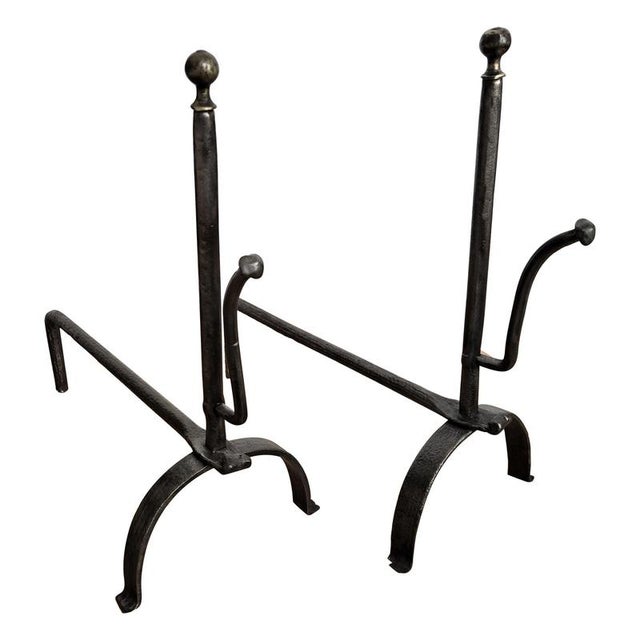 Vintage Italian Wrought Iron Andirons, 1920s, Set of 2 For Sale - Image 9 of 9