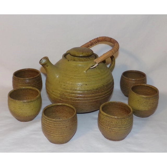 Brown Vintage McMillin Chartreuse Studio Pottery Tea Set Hand Made Hand Thrown Pottery- 8 Pieces For Sale - Image 8 of 13