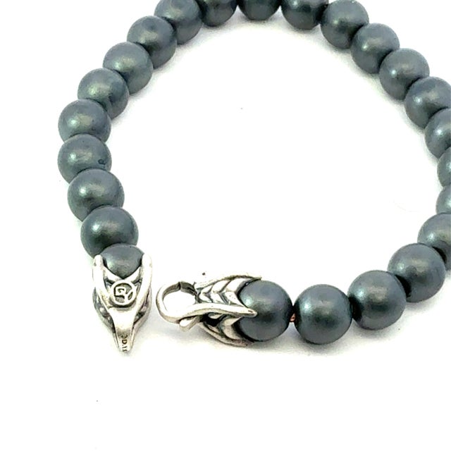 1990s David Yurman Hematite Prayer Beads Bracelet 8" 8 mm Sterling Silver Estate For Sale - Image 4 of 6