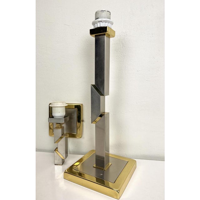 1970s Skyscraper Brass and Chrome Table Lamp & Wall Lamp, 1970s, Set of 2 For Sale - Image 5 of 16