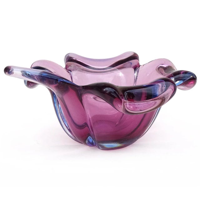 Murano Barbini Murano Vintage Sommerso Purple Blue Italian Art Glass Four Leaf Clover Decorative Bowl Dish For Sale - Image 4 of 8