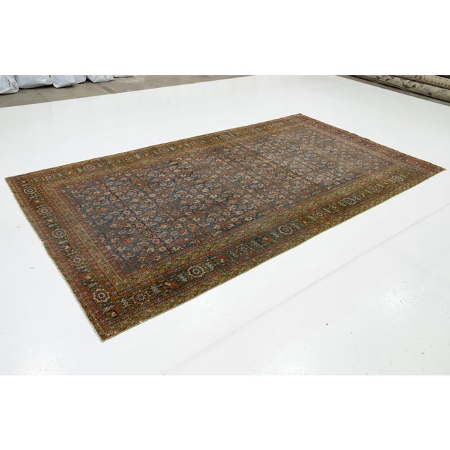 Persian Antique Persian Malyer Floral Wool Rug Handmade in Blue For Sale - Image 3 of 11