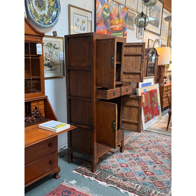 Wood Chinese Elm Two-Tier Cabinet, Vintage For Sale - Image 7 of 14