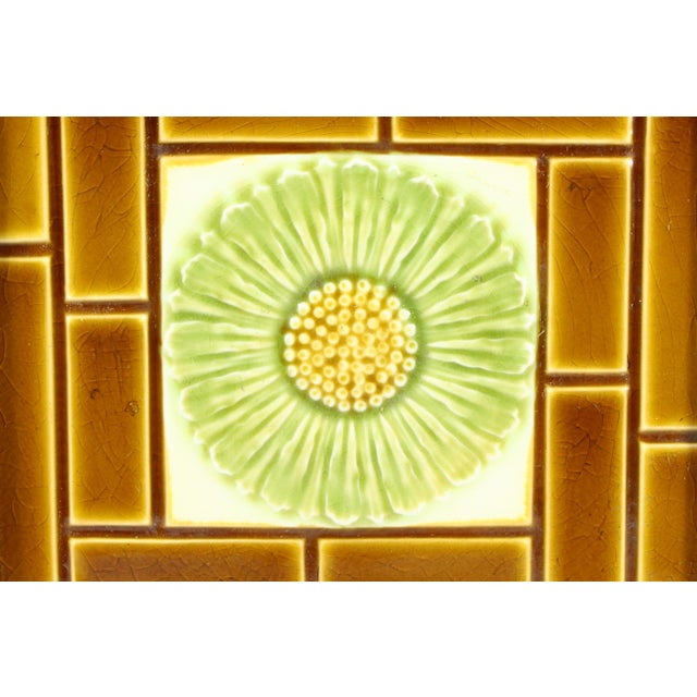 1900 - 1909 19th/20th C. English Art Nouveau Ceramic Majolica Glazed Tile With Flower, Framed For Sale - Image 5 of 6