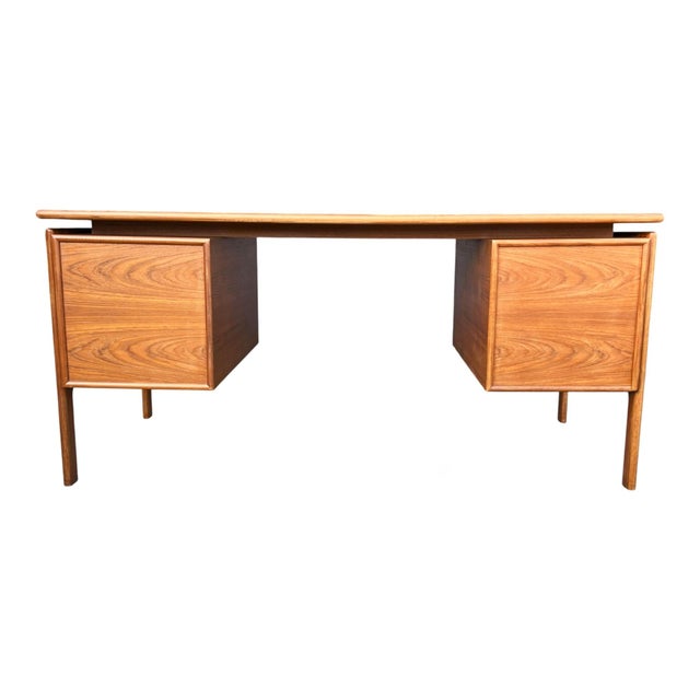 1960s Danish Modern Teak Floating-Top Desk With Pedestal Base and Drawers For Sale - Image 9 of 12
