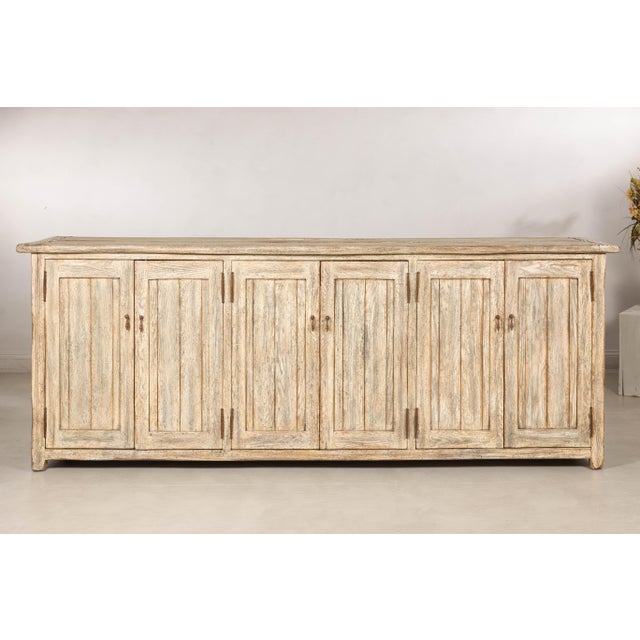 Large Rustic Bleached Wood Six-Door Sideboard Media Cabinet For Sale - Image 13 of 18