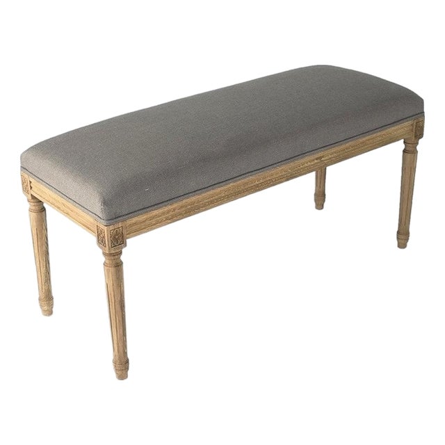 Lille Bench in Gray Linen with Natural Oak Frame For Sale