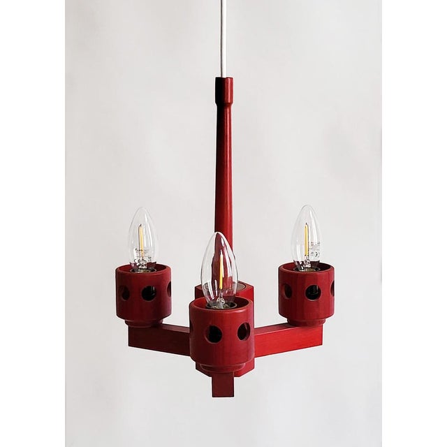 Mid-Century Swedish Pine Chandelier with Frosted Glass Shades by Aneta, 1970s For Sale - Image 10 of 14