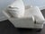 Pair of A. Rudin No. 681 lounge chairs, upholstered in ivory and beige textured woven fabric with subtle tonal striping....