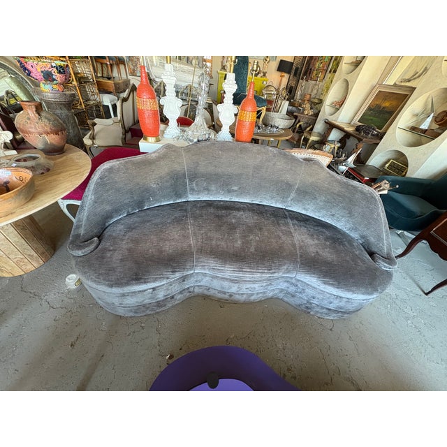 Vintage Custom Curved Velvet Sofa For Sale - Image 4 of 13