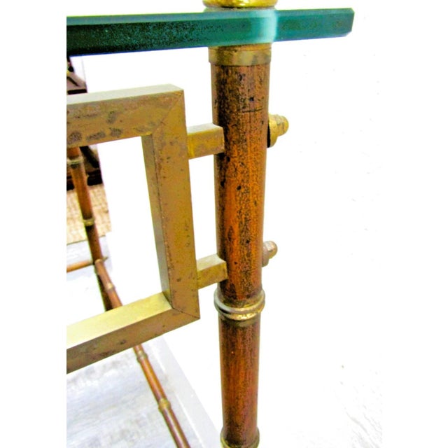 Mid-Century French Glass Top Faux Bamboo Wood and Brass Side Table Attributed to Maison Baguès For Sale - Image 16 of 18