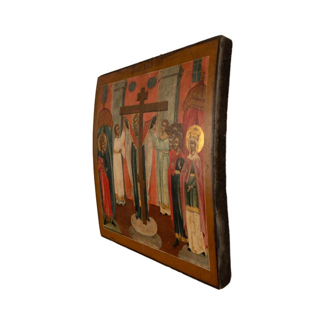 Antique Orthodox Icon St. Helena & Constantine Marcarius True Cross 1820 For Sale - Image 10 of 11