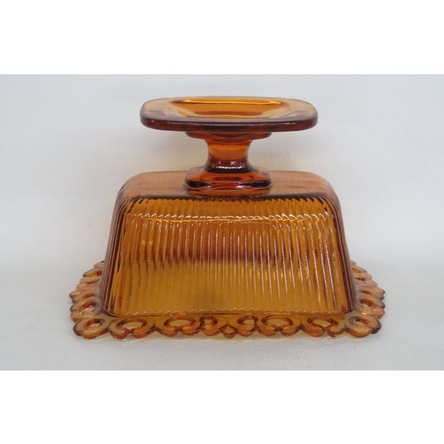 Ftda 1981 Amber Golden Brown Pressed Glass Embossed Pedestal Candy Dish 5088b For Sale - Image 11 of 18