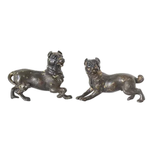 Antique Bronze Pug Dogs, a Pair