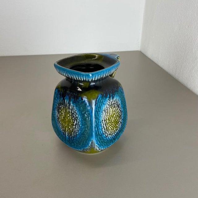 Fat Lava Green & Blue Pottery Vase from Jasba Ceramics, Germany, 1970s For Sale - Image 6 of 15