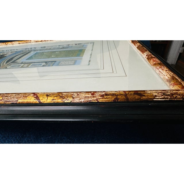 Beautifully framed print of Vatican doorway with matching marbled fillet and borghese gilding over red clay.