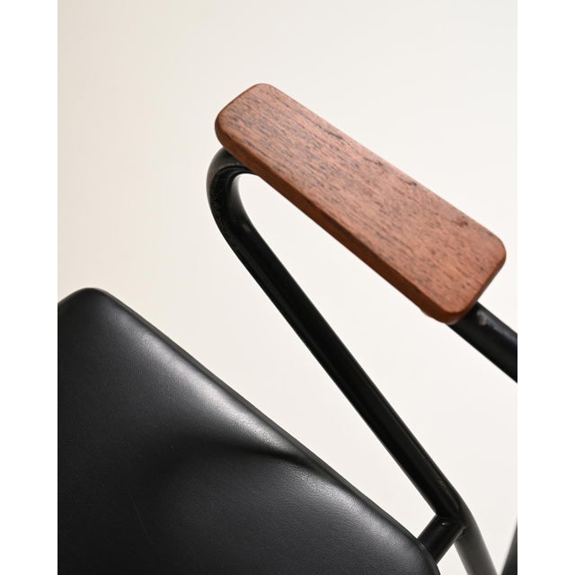 Vintage Leather and Metal Chairs with Wooden Inserts, 1950s, Set of 4 For Sale - Image 3 of 11