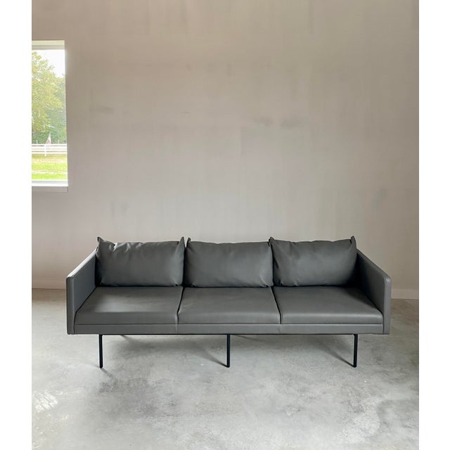 2020s Minimalist Kimball Whittaker Faux Leather Lounge Sofa For Sale - Image 5 of 17