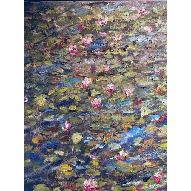 Anna Sogno, Colored Water Lilies, Oil on Canvas, 1990s For Sale - Image 4 of 8