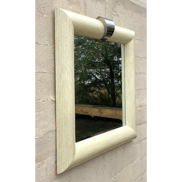 Vintage Boho Tessellated Bone and Chrome Mirror For Sale - Image 9 of 9