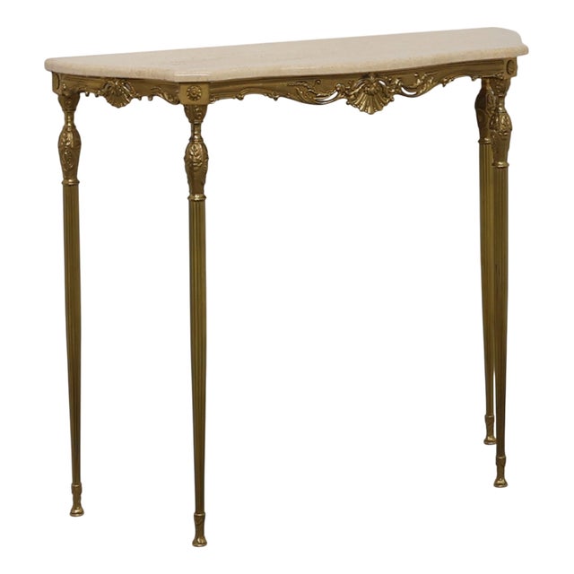 Louis XVI Copper Base and Travertine Top Console Table, Italy, 1950s For Sale